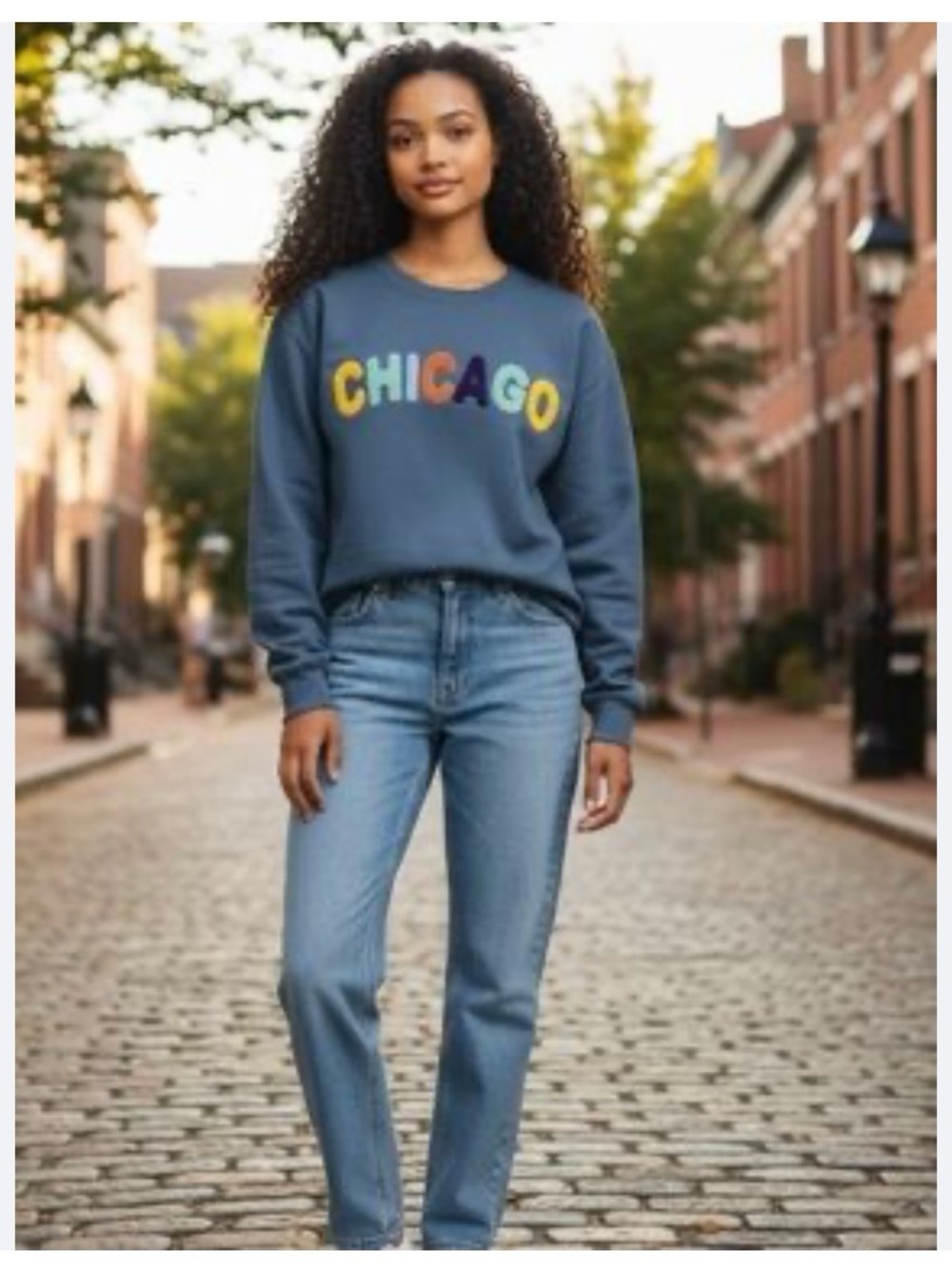 Chicago Graphic Crewneck Sweater in Slate Blue